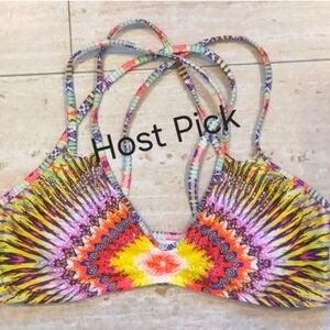 Pilyq Barcelona Multi-Colored Design Print Beaded Front Strappy Bikini Top